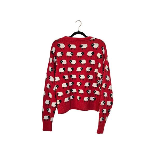 Cupcake Womens Black Sheep Sweater Size XL Red Novelty Cottagecore Farm Preppy - Picture 2 of 6
